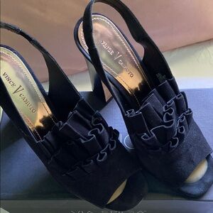 Vince Camuto Black Ruched Slingback Heels